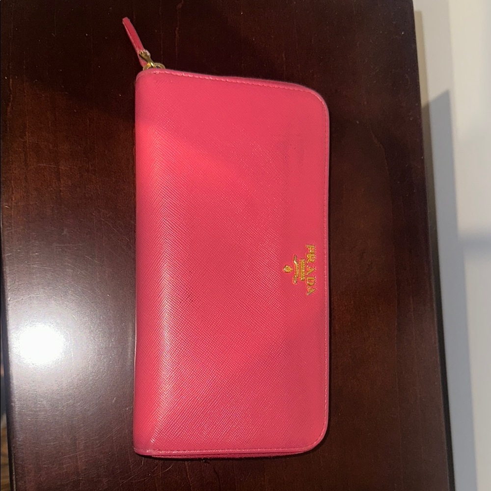 Prada Pink Saffiano Leather Zip Wallet